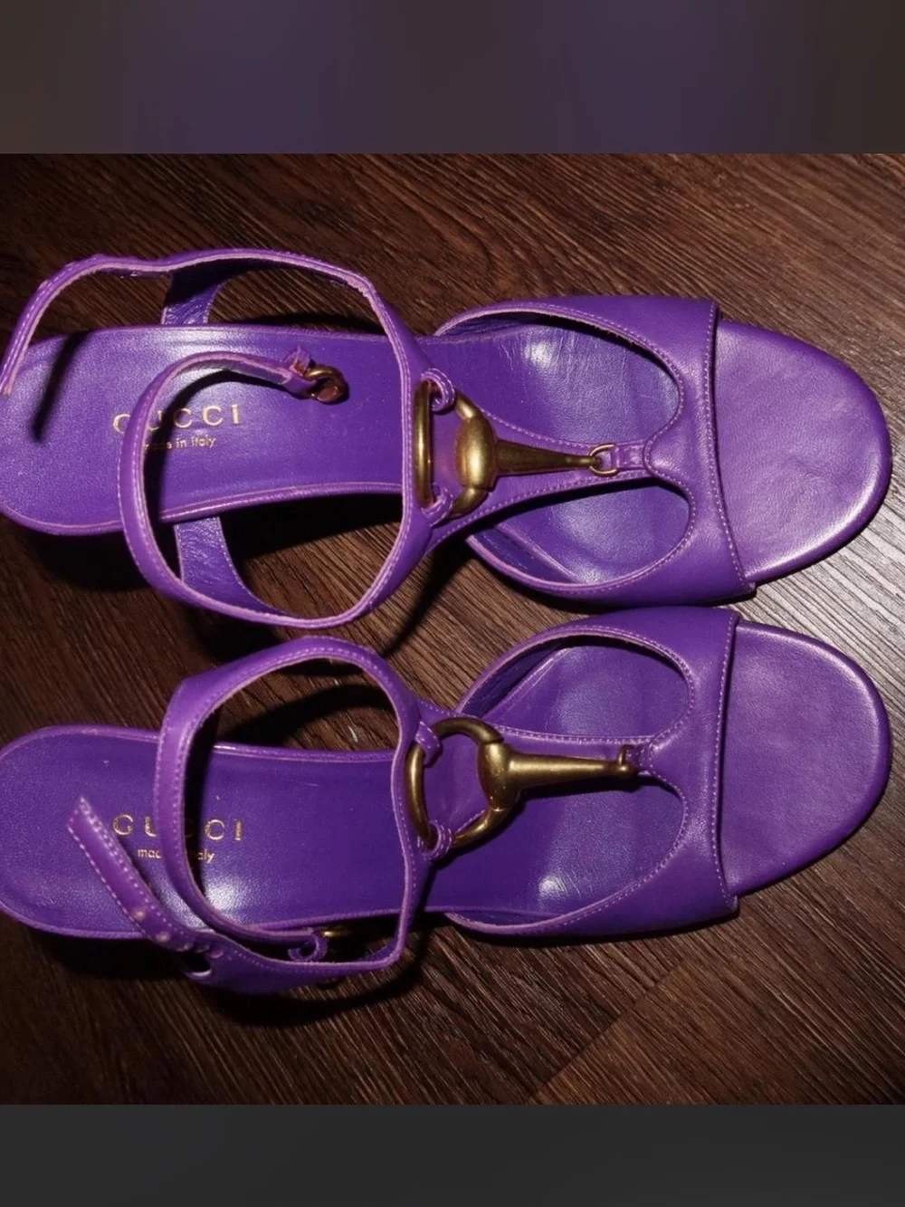 Gucci Purple Leather Horsebit Heeled Sandals - Picture 2 of 4